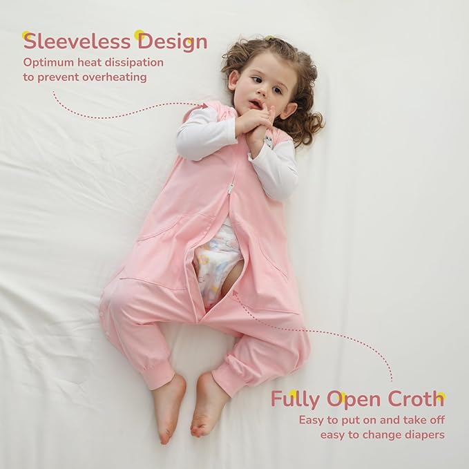 WONDAY Toddler Sleep Sack with Legs,Toddler Sleep Sacks,0.5T Sleeveless Baby Sleep Bag Wearable Blanket,with Feet(2T-3T)