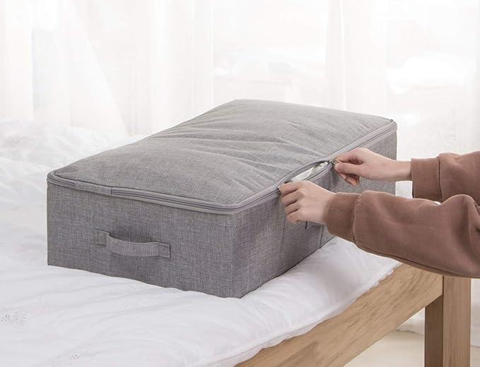 iwill CREATE PRO Folding Breathable Underbed Storage Bins with Lids, Wardrobe Closet Clothing Blanket, Shoes, Toys Organizer Containers, Dark Gray, Pack of 2