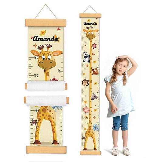 Woodemon Customize Name Growth Chart Wall, Funny Giraffe Premium Canvas Removable Height Chart for Kids, Height Measurement for Wall, Unisex Kids Room Wall Decor, Measuring Height Charts
