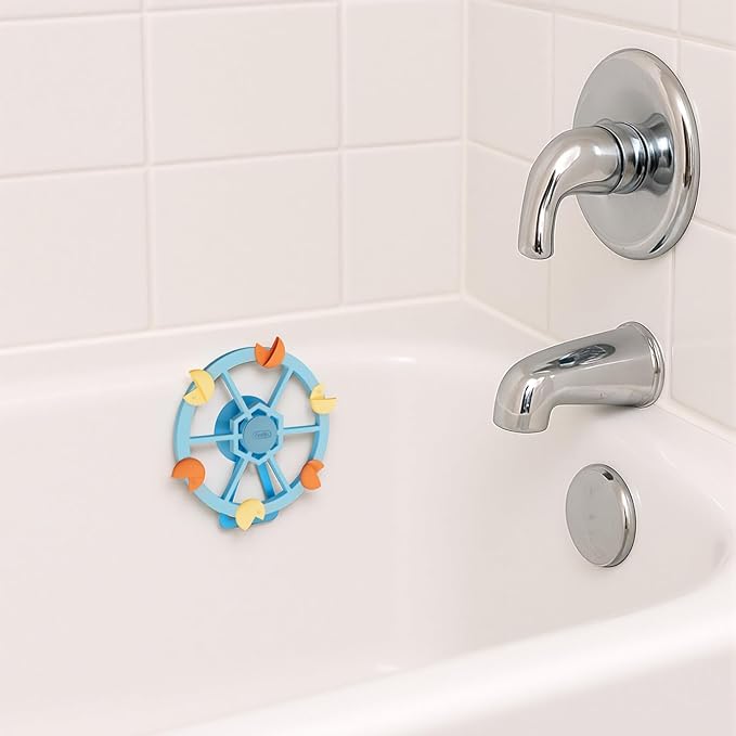 Bathtub Suction Spinner Toys - Silicone Bath & High Chair Ferris Wheel Shape Sensory Toy for Babies & Toddlers, Novelty Spinners with Suction Cup, Car Window Travel Toys（Blue）