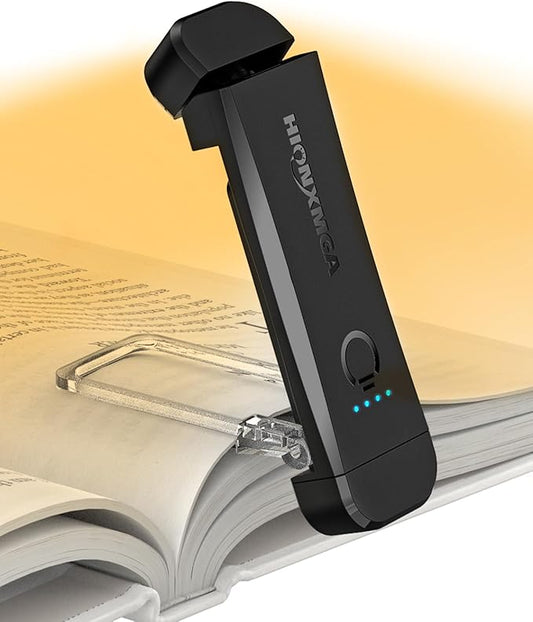HIONXMGA Book Reading Light,Silent Touch Book Lamp for Reading in Bed,Rechargeable Clip on Booklight with 3 Amber Colors & 7 LEDs Precise Dimming for Eye Caring Night Reading,Books Lovers,Kids,Black