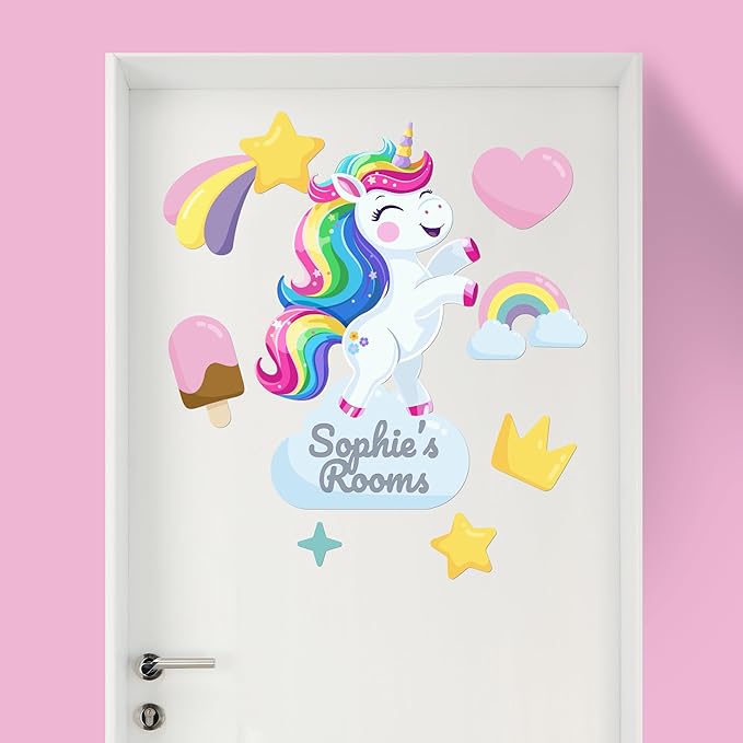 EGD Custom Unicorn Door Decal with Name | Door Decals for Bedroom or Nursery | Personalized Vinyl Wall Decal for Kids Room | Cute Magic Theme Wall Stickers for Girls (G. Unicorn)