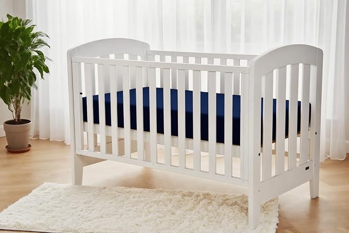 American Baby Company 2 Pack Fitted Crib Sheets 52" x 28" - Ultra Soft Microfiber Crib and Toddler Bed Sheets, White/Navy, Neutral for Boys & Girls