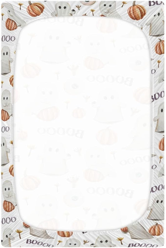 Ghosts Pumpkins Halloween Crib Sheets Soft Breathable Fitted Baby Crib Sheets Mattress Cover for Girl Boys, 52" x 28" x 9"