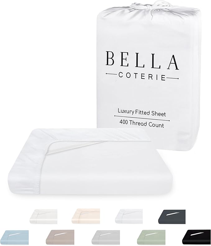 Bella Coterie Luxury Bamboo Viscose Queen Size Fitted Sheet | 100% Organically Grown | Ultra Soft | Cooling for Hot Sleepers | 18" Deep Pocket [White]