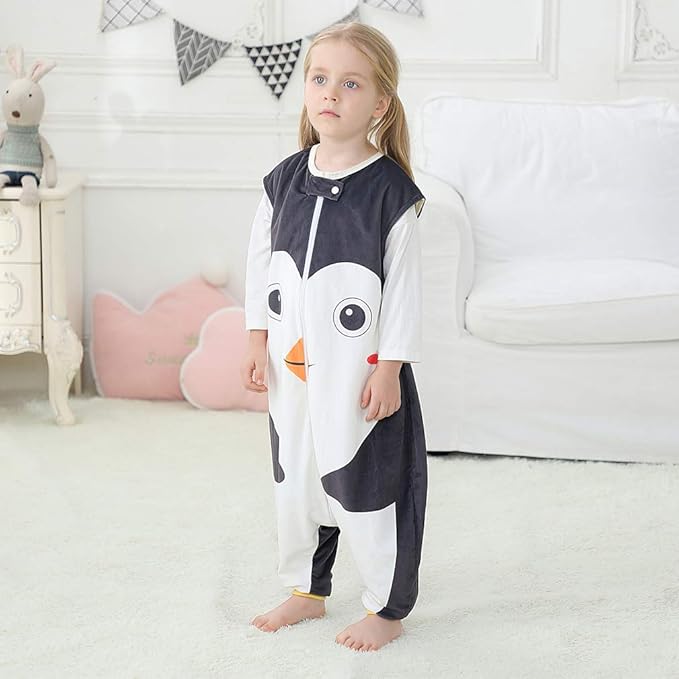 MICHLEY Toddler Sleeping Sack with Feet Newborn Infant Sleeveless Sleeping Bag 2-way Zipper Baby Wearable Blanket for Walkers,Penguin,3-5T