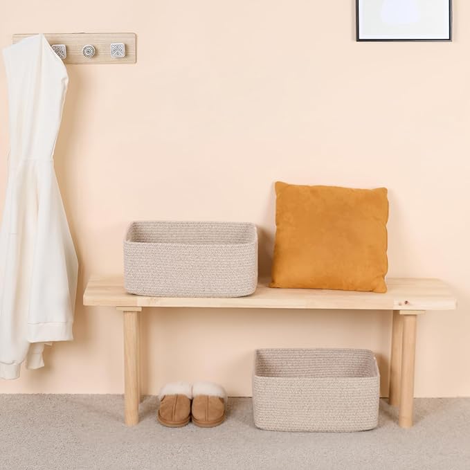 MiniArk Large Storage Baskets for Shelves, Closet Organizers Bins for Clothes Blanket Towels, Baby Nursery, Toy Baskets Box, Woven Rope Baskets, 17 x 13 x 7.5”, 2 Packs Mixed Brown