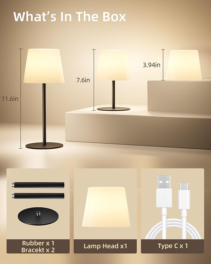 EZVALO Outdoor Cordless Table Lamp, IP65 Waterproof 4500mAh Rechargeble Shower Lamp, Dimmable Touch Lamp, LED Night Light Lamp for Bathroom Patio Camping Restaurant Home 1 Pack (Black)