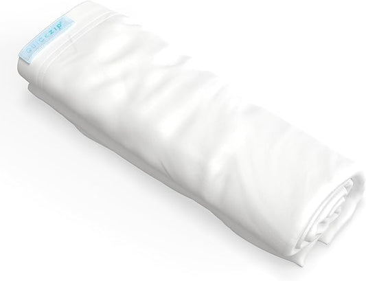 QuickZip Crib Extra Zip-On Sheet (SecureFit Wraparound Base Not Included) - Faster, Safer, Easier Baby Crib Sheets - White 100% Cotton - Fits All Standard Crib Mattresses