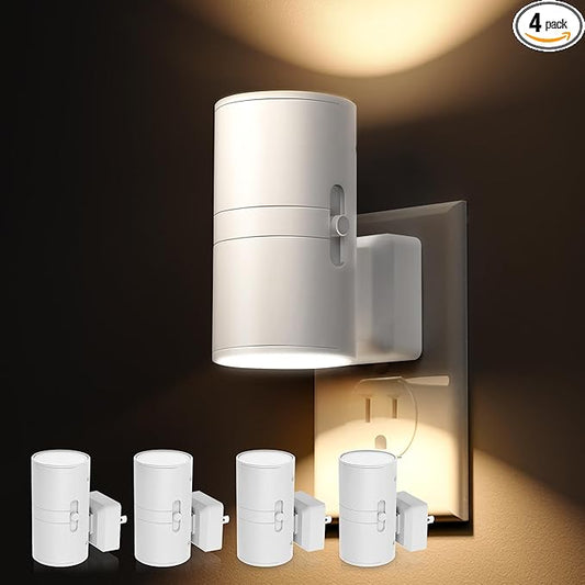 L LOHAS LED 4X Night Light Plug in, LOHAS Modern Night Light with Light Sensor, 0-100LM, Soft White 3000K, Dimmable Night Lights with White Shade for Hallway Bedroom Stairway