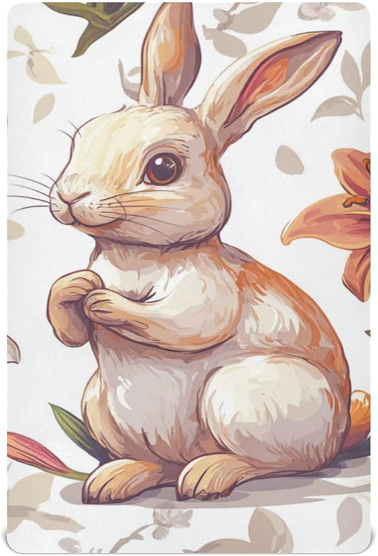 White Easter Bunny Easter Egg Lily Flower Crib Sheets Standard Crib Toddler Mattresses Cover Fitted Baby Bed Sheet Breathable Crib Mattress Sheet for Girls Boys 52" x 28"x5''