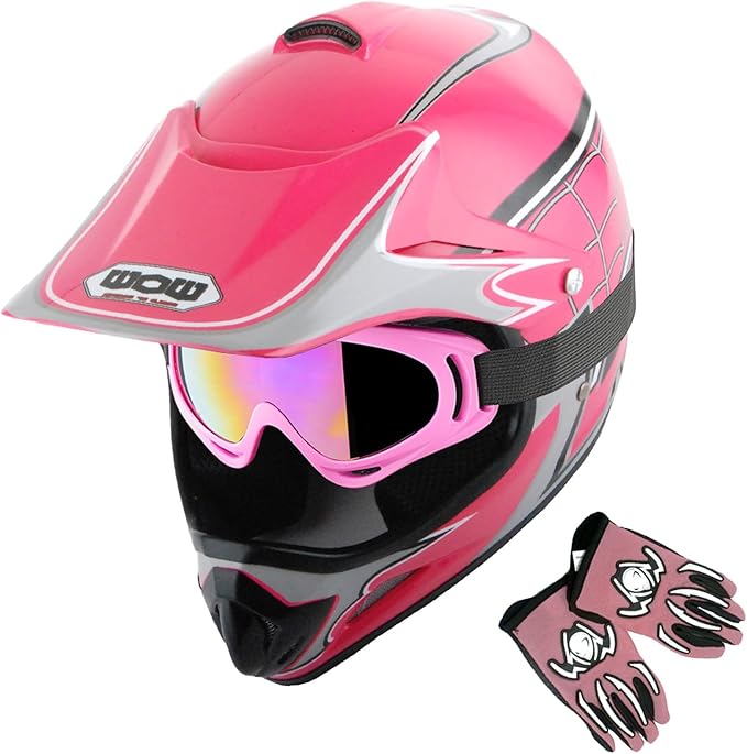 WOW Youth Kids Motocross BMX MX ATV Dirt Bike Dianosour Helmet Dragon + Goggles + Martian Youth Glove Bundle: HJOY MG Bundle