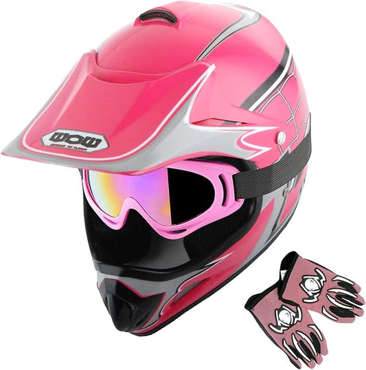 WOW Youth Kids Motocross BMX MX ATV Dirt Bike Dianosour Helmet Dragon + Goggles + Martian Youth Glove Bundle: HJOY MG Bundle