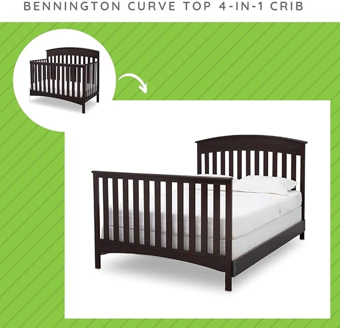 Full-Size Conversion Kit Bed Rails Compatible with Bennington Convertible Crib by Delta Children - Solid Wood #0050/#550725 - Toddler & Adult Bed Rail - Nursery Furniture (Dark Chocolate - 207)