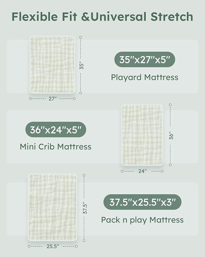 Muslin Pack and Play Sheets Fitted, 100% Cotton Mini Crib Sheets 2 Pack for Pack N Play Mattress, Stretchy Playard Sheet, Soft and Breathable Gradient Green