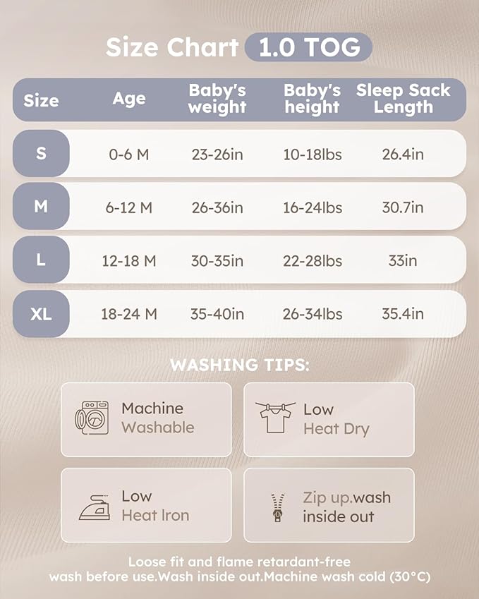Yoofoss Rayon Made from Bamboo Baby Sleep Sack 12-18 Months 1.0 Tog Baby Wearable Blanket, Super Soft Infant Toddler Sleeping Sack 2-Way Zipper