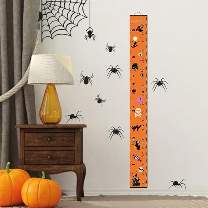 Halloween Baby Height Growth Chart - Canvas Height Chart for Kids Baby Child Toddler Boys Girls Growth Chart for Wall Room Nursery Decor Hangable and Removable Measuring Wall Ruler (C, Black Wood)