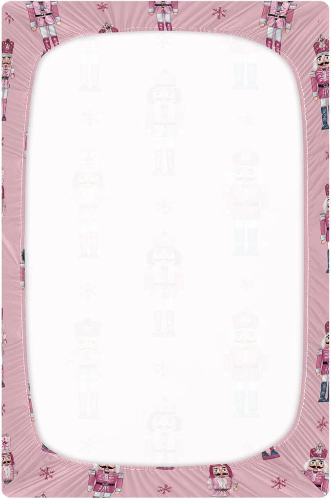 Christmas Nutcrackers Pinks Crib Sheets Soft Breathable Fitted Baby Crib Sheets Mattress Cover for Girls Boys52 x 28" x 9"