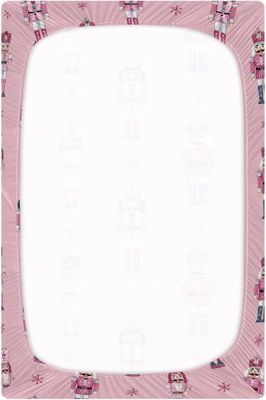 Christmas Nutcrackers Pinks Crib Sheets Soft Breathable Fitted Baby Crib Sheets Mattress Cover for Girls Boys52 x 28" x 9"