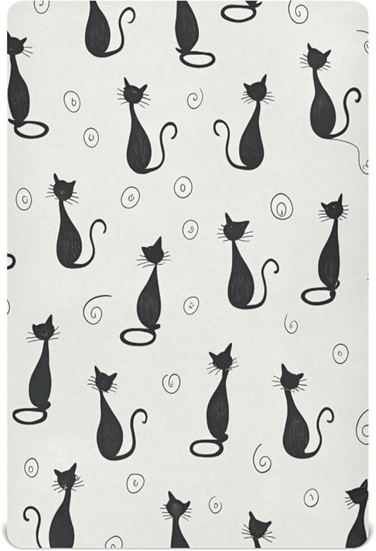 Crib Sheet, Unisex Crib Sheet, Soft and Comfortable for Standard Crib and Toddler Mattress, Black Cat