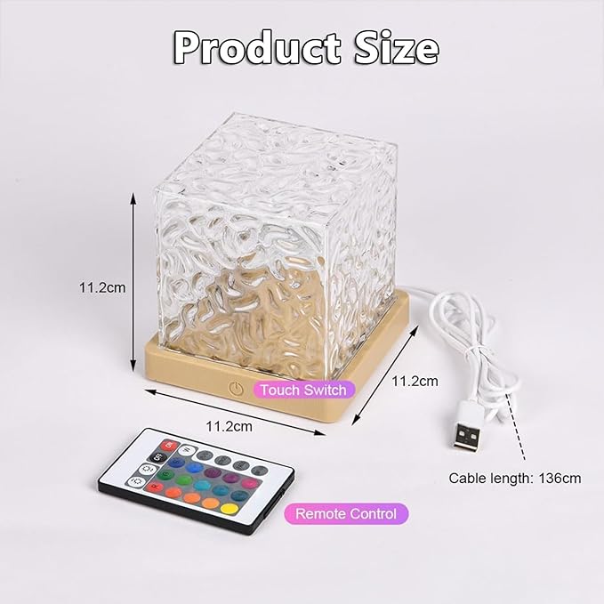 Growalleter Ocean Wave Projector Light, 16-Color LED Cube Lamp & Remote, 3D Holographic Water Ripple, Romantic Ambient Lighting for Kids Room, Meditation, Relaxation, Bathroom, Night Light (Plug-in)
