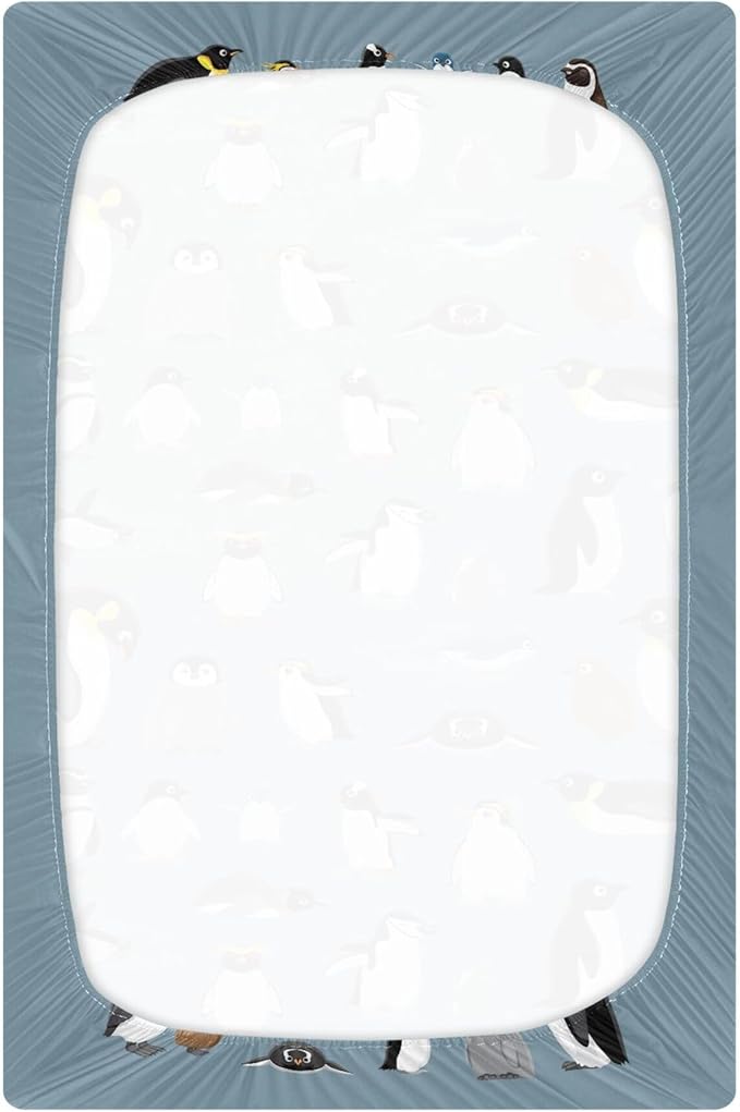 Penguin Birds Cute Crib Sheets Soft Breathable Fitted Baby Crib Sheets Mattress Cover for Girl Boys, 52" x 28" x 9"