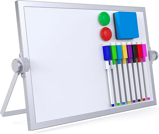 Laokiiy Small Dry Erase White Board, Magnetic Desktop Whiteboard with Stand, Dry Eease Board Mini Easel Double Sided on Table Top with Holder for Kids Drawing, Teacher Instruction