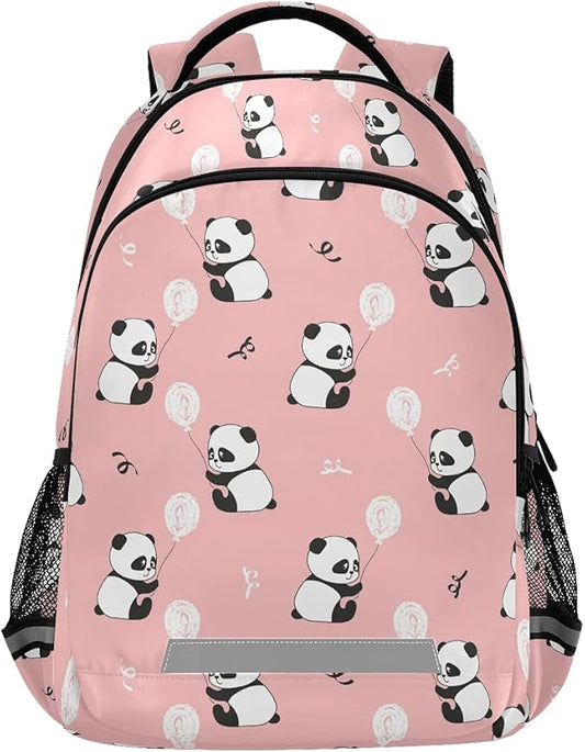 MNSRUU School Backpack with Chest Strap, Cute Panda Bears Balloons Laptop Backpack, Travel Hiking Backpack for Boys Girls, Rucksack, Knapsack One Size