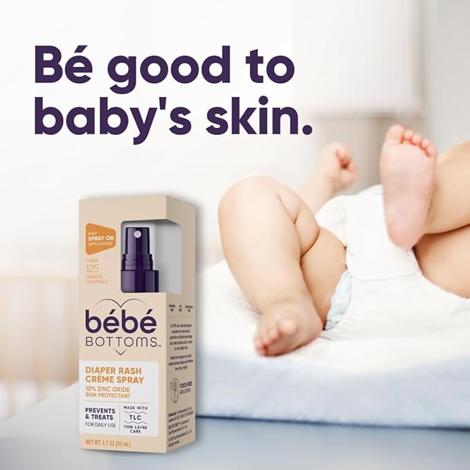 Bébé Bottoms Baby Diaper Rash Cream Spray, No-Rub Touch Free Application for Sensitive Skin 1.7oz (50 ml)