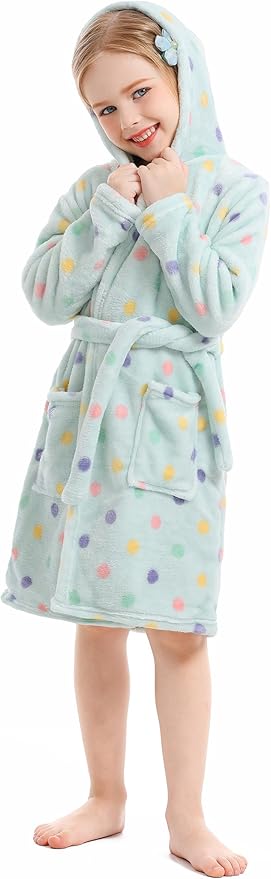 Toddler Robes Cute Pattern Bathrobe Unisex Kids Robe Baby Flannel Hoodie Pajamas Sleepwear