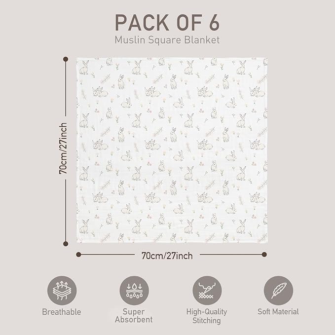GLLQUEN BABY Receiving Blanket Boy Cotton Muslin Swaddle Blankets Girl Newborn Squares Breathable & Soft Thin Baby Blankets Cloths Double Absorbent Infant Swaddling Wrap - 6 Pack (Looking for Spring)