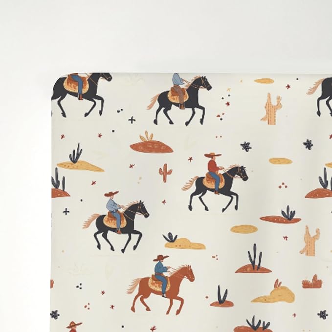 Vintage Western Cowboy Baby Crib Sheets for Boy Girl 28"x52" Retro Cowboy Horse Cactus Soft Stretchy Fitted Crib Mattress Cover Wild Desert Baby Sheet for Standard Crib & Toddler Mattress Pads