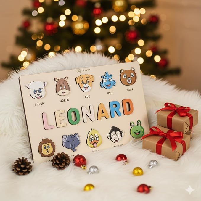 First Birthday Gifts for Girl, Personalized Baby Gifts, Wooden Puzzles for Toddlers 1-3, Animal Toys for Toddlers 1-3, Customized Baby Gift, 1-2 Year Old Toys