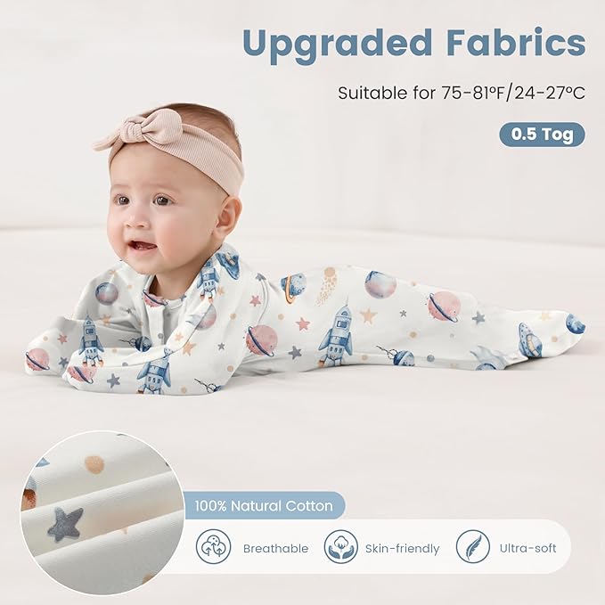 ZIGJOY Baby Transitional Swaddles for Newborns: 0.5 Tog Arms Up Sleep Sack 3-6-12 Months Soft Cotton Shark Fin 2 Way Zipper