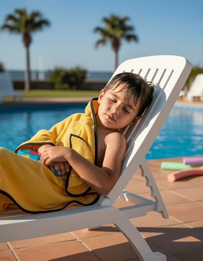 BAGNO MILANO Kids Organic Turkish Cotton Hooded Beach Cover-Up Towel, GOTS Certified, for Boys and Girls (Tiger Yellow, 24"x48"+8"/Hooded Towel)