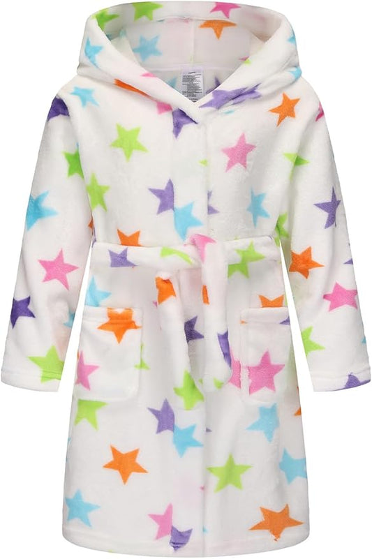 Boys Girls Robe Kids Flannel Hooded Bathrobe Sleepwear Pajamas Toddler Soft Plush Robes for Girls 2-16 Years
