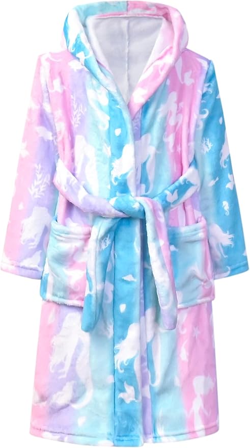 QPANCY Girls Robe Kids Bathrobes Soft Plush Fleece Pajamas Sleepwear