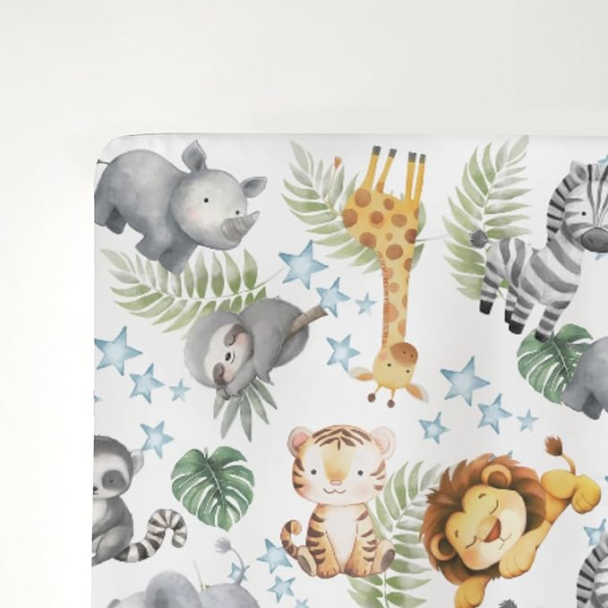 Cute Animals Ship Baby Crib Sheets for Boy Girl 28"x52" Lion Panda Giraffe Flamingo Rainbow Sun Leaves Soft Snug Fitted Crib Mattress Cover Wildlife Baby Sheet for Standard Crib & Toddler Bed Mattress