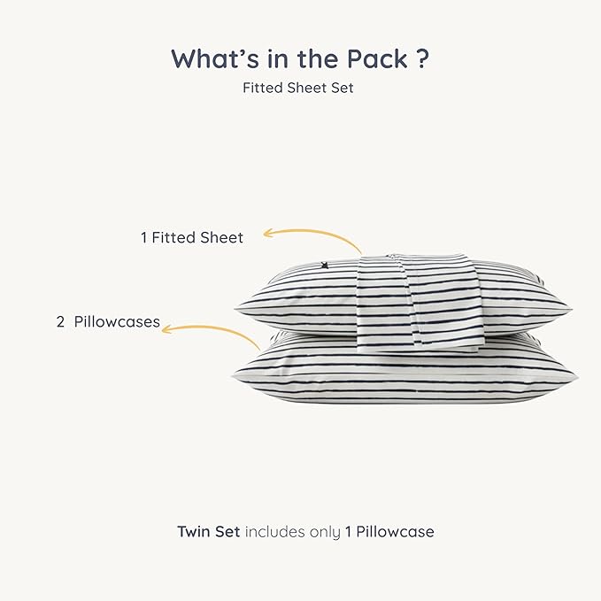 MakeMake Organics Organic Full Fitted Sheet Set GOTS Certified Organic Cotton Fitted Sheet with Pillowcase Ultra Soft Non Toxic Breathable Hypoallergenic Blue Stripes Neutral (Full, Stripes Navy)