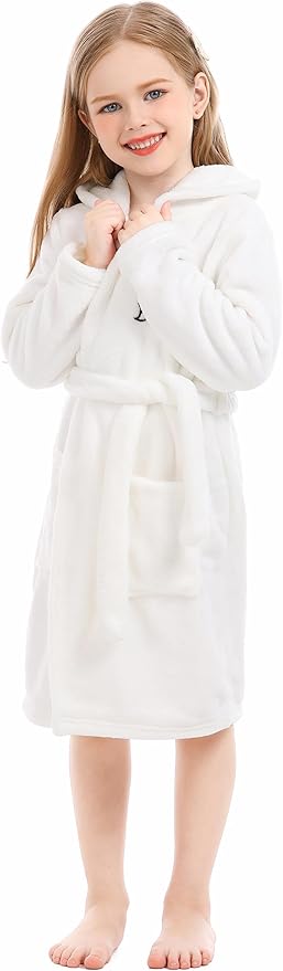 Toddler Robes Cute Pattern Bathrobe Unisex Kids Robe Baby Flannel Hoodie Pajamas Sleepwear