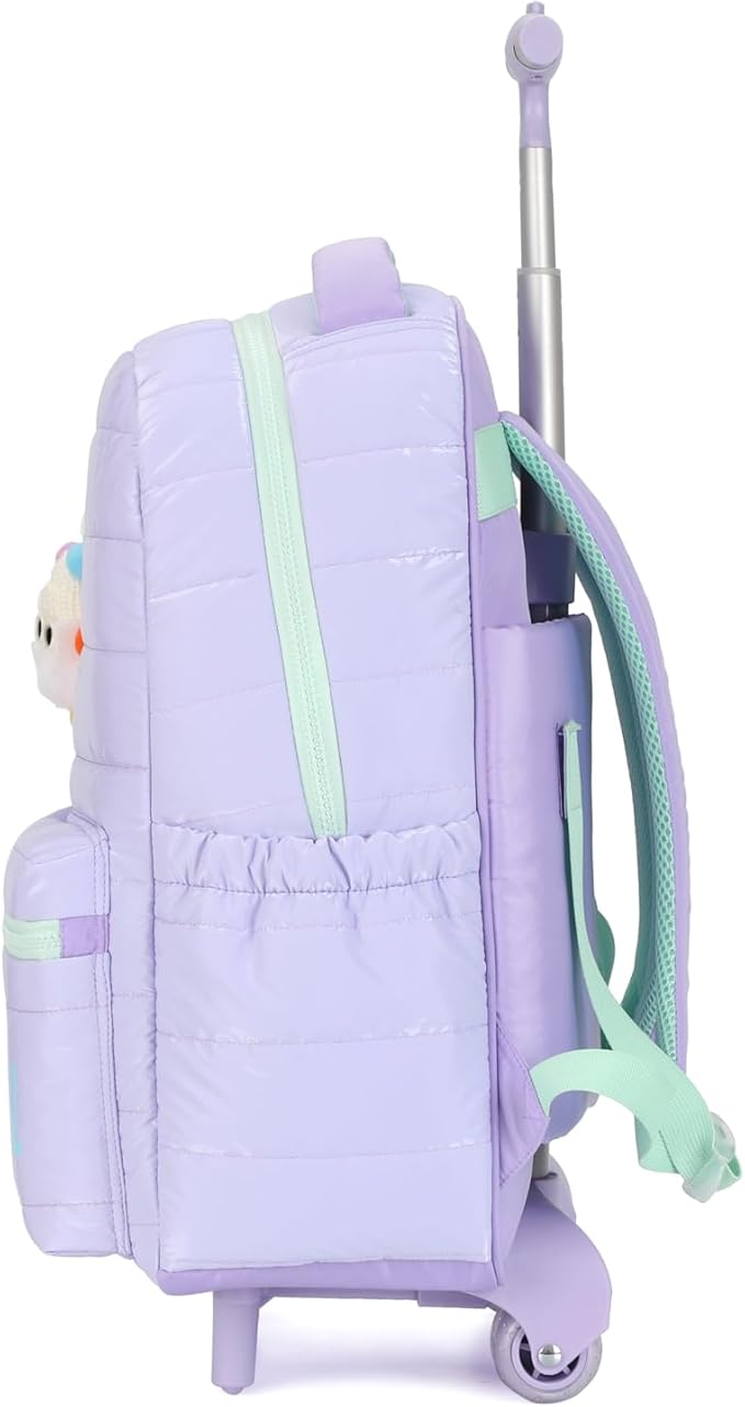 kingdisen Large Rolling laptop Backpack Set with Lunch Bag, Kids Backpack for school girls kids with Wheels (BEAUTIFUL PURPLE)