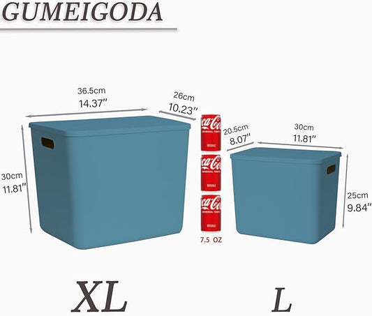 GUMEIGODA Plastic Storage Bins with lids,Storage Baskets,Container with handle,Storage Organizer Bins for Shelves,Office,Bedrooms,Closets, Cabinets (Blue, 5XL+2L)