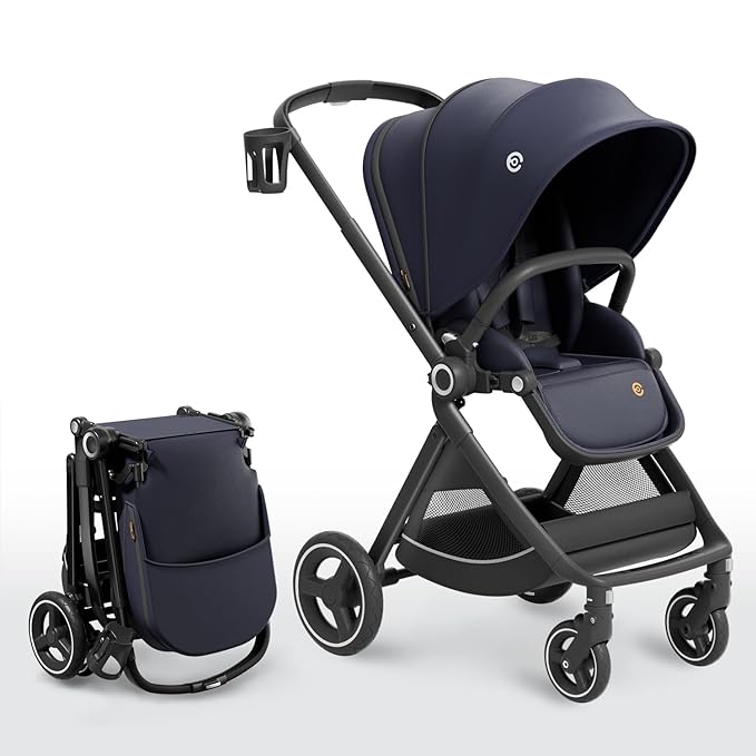 EMU Full-Size Foldable Baby Stroller Full Recline Cockpit Compact Toddler Stroller with Reversible Seat All-Terrain Newborn Infant Pram Carriage for City Outdoor - Dark Blue