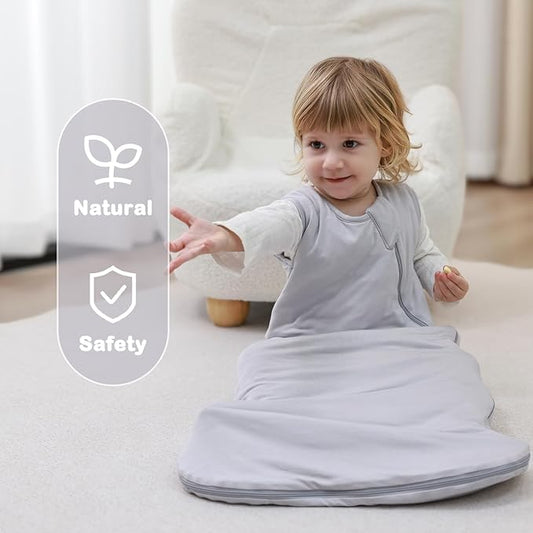 Mosebears Unisex Rayon Made from Bamboo Sleep Sack with 2-Way Zipper,2.5 Tog Baby Winter Sleep Sack (Light Grey,0-6 Months)