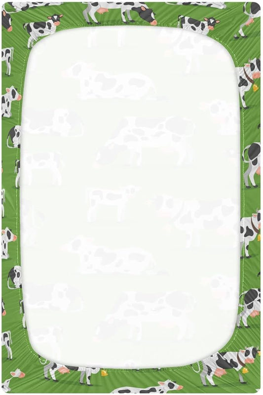 Farm Cows Crib Sheets Soft Breathable Fitted Baby Crib Sheets Mattress Cover for Girl Boys, 52" x 28" x 9"