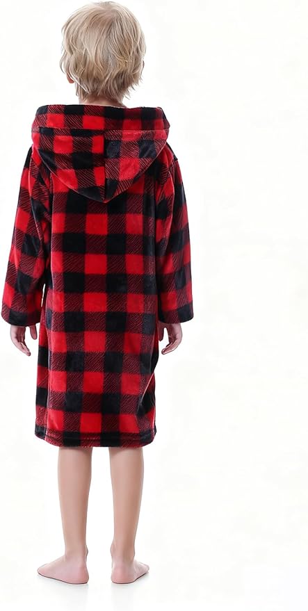 Umeyda Boys Girls Robes, Soft Fuzzy Fleece Hooded Bathrobes with Belt and Pockets for Kids, 1-18 Year