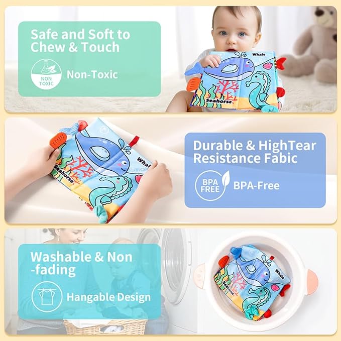 2-Pack Baby Books 0-6 Months, Baby Crinkle Book, Touch and Feel Sensory Books for Babies, Infant Toys 0-6 Months, Soft Fabric Toy Shower Gift, 4 Page - Blue