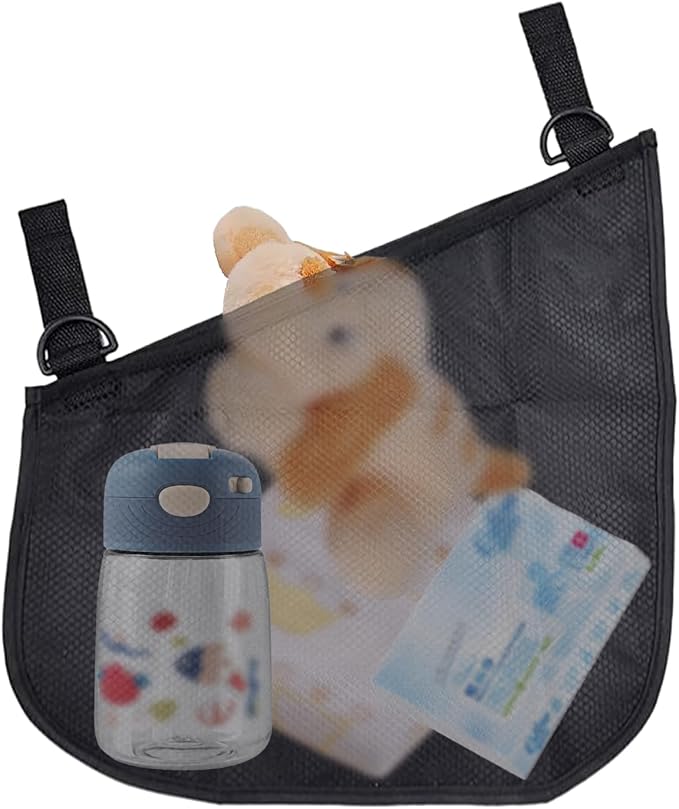 Peixiong 2 Pack Side Sling Cargo Stroller Net, Universal Stroller Organizer Bag, Non-Slip and Adjustable Straps Storage Mesh Cargo Net for Stroller Storage (Black)