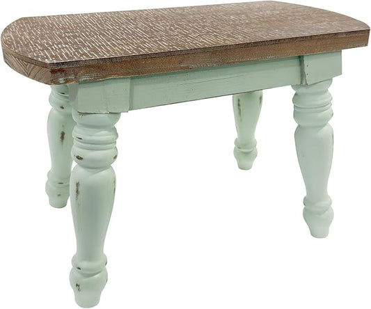 dwellington Farmhouse Wooden Plant Stand - Rustic Solid Wood Design, 300lb Capacity, Sturdy Step Stool for Kids, Kitchen, Bathroom, Vintage Home Decor(Green)