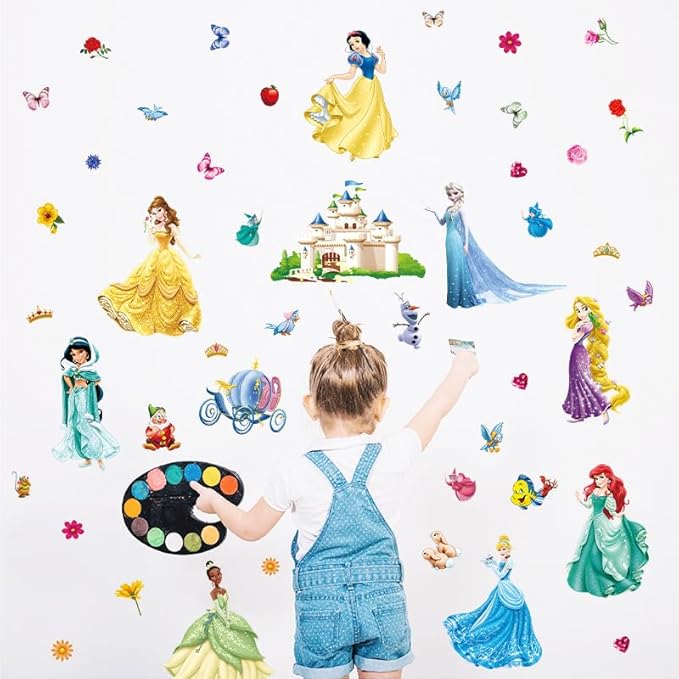 Wall Stickers for Kids, Cartoon Character Stickers for Children Room, DIY Removable Stickers for Baby Kids Nursery Girls Bedroom Living Room Playroom Wall Decoration by HeyAlpha (Princess)